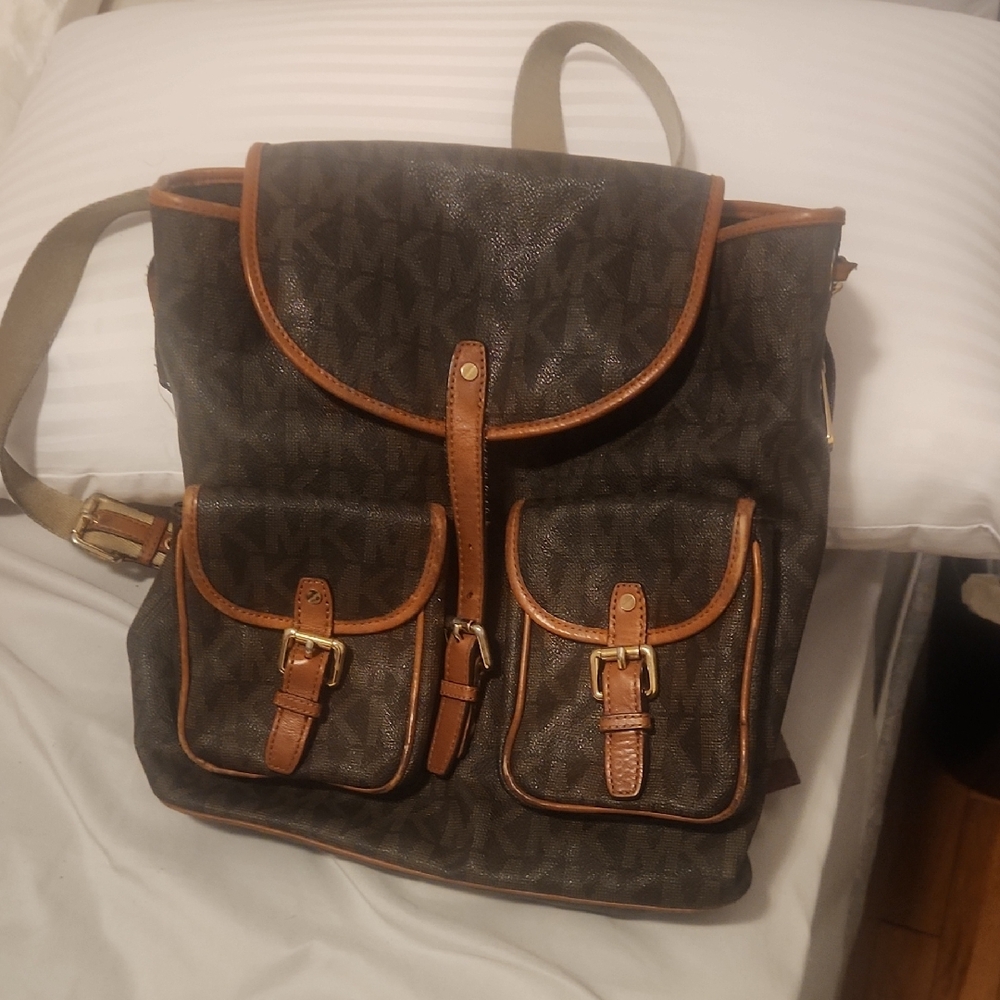 Michael Kors  Authentoc Dark Brown Backpack with Tan Accents